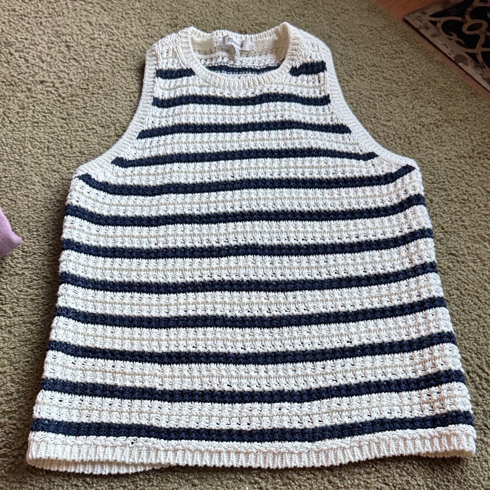 Madewell Striped Knit Tank Top - Cream and Black